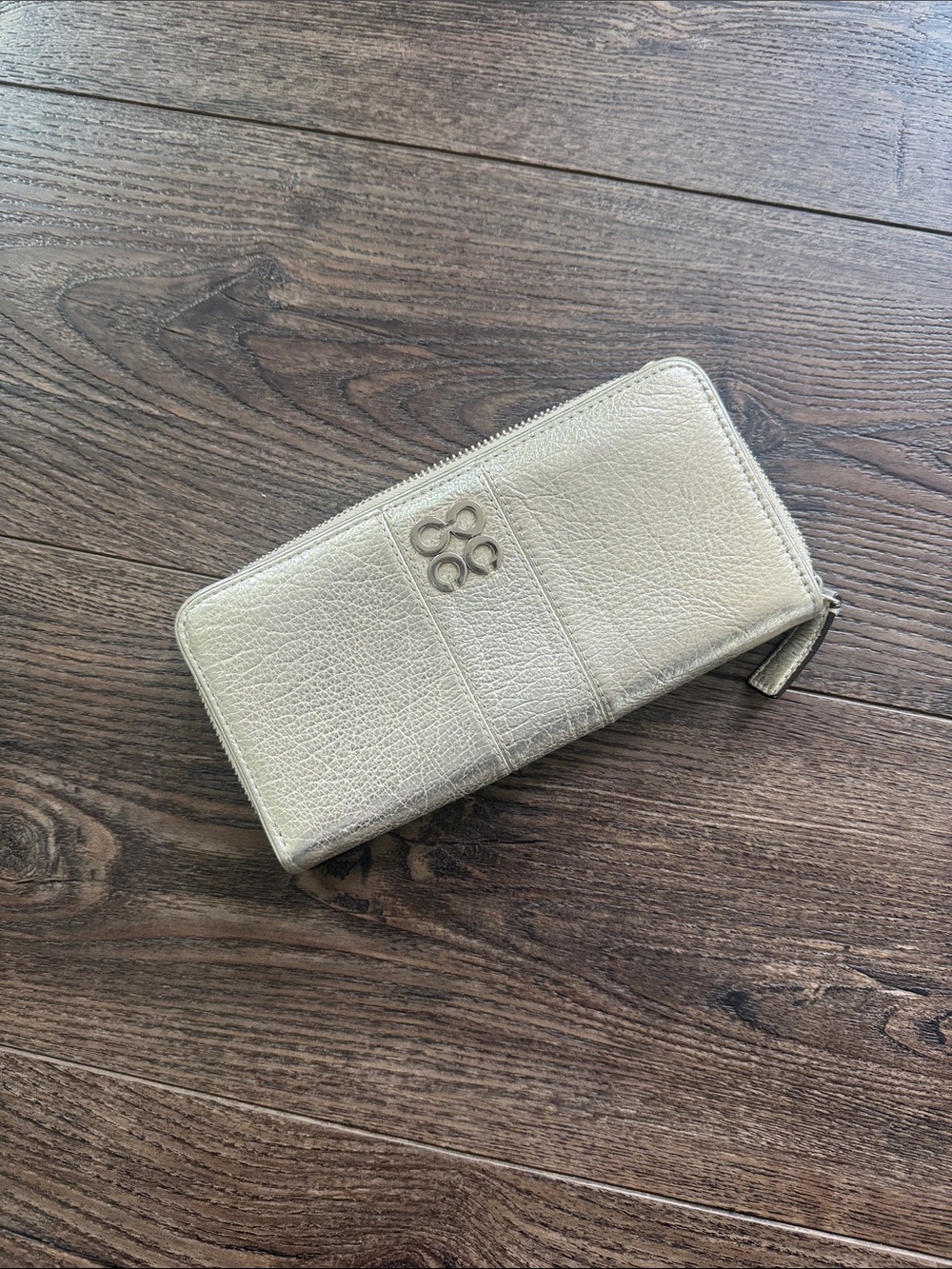 Coach Authentic Metallic Gold Zip-Around Wallet with Silver Logo Accent - Picture 12 of 14